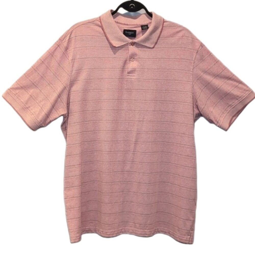 Haggar Short Sleeve Polo Shirt Casual Golf Top Mens Size XL Orange Grey Striped
